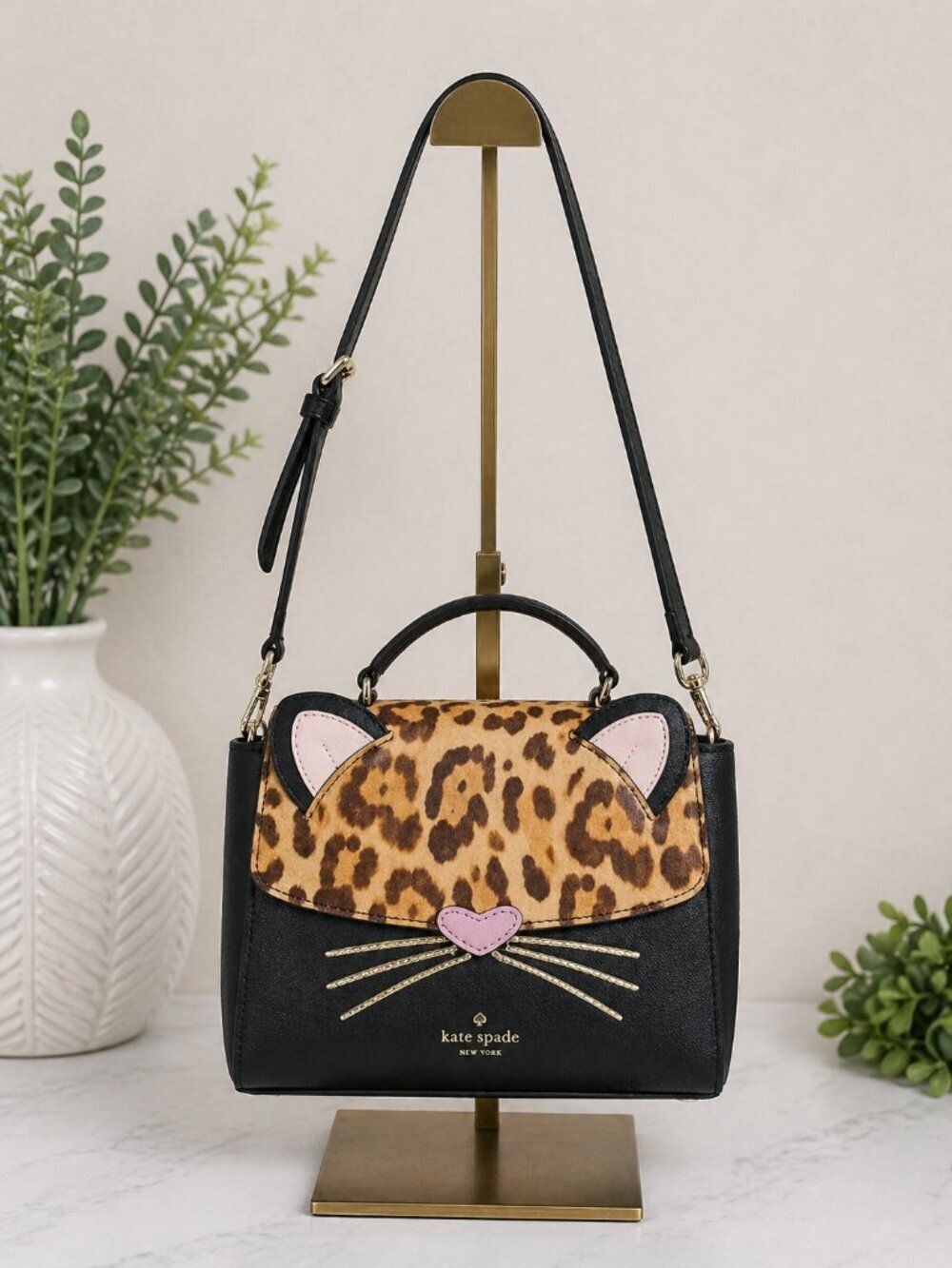 Kate Spade Run Wild Kerrie Leopard Cat Calf Hair Satchel Crossbody Novelty Bag
